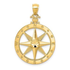 14k Yellow Gold Compass Pendant, 22mm (7/8 Inch)